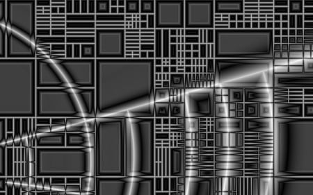 Steel Tech - metal, boxes, black and white, squares, technical, grid, fractals, grayscale, steel, tech