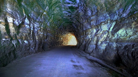 Gold Mine Tunnel - road, light, mountain, green