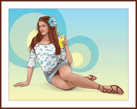 Relaxing with a Cool Drink - drink, vector, flower, art