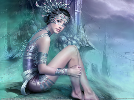 Fantasy girl - flowers, game, woman, eyes, face