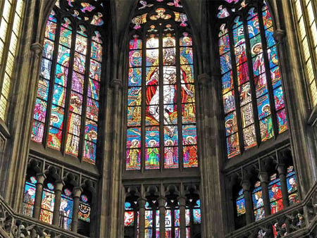 Cathedral in Prague - religious, prague, stained glass window, window, cathedral