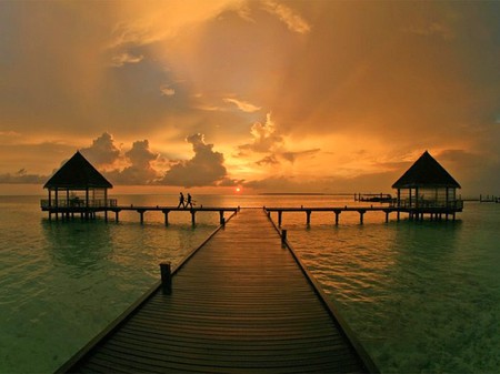 Huts in Sunset - beach houses, cool, huts in sunset