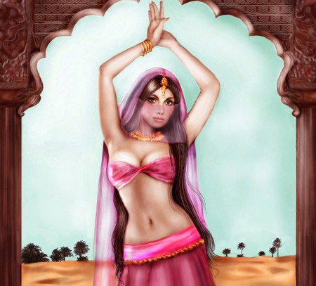 dance - tirky, fantasy, rose, girl, art