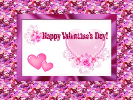 Happy Valentine\'s Day! - love, happy valentines day, roses, valentine, hearts, valentines, petals, pink, valentines day, card, rose petals, flowers