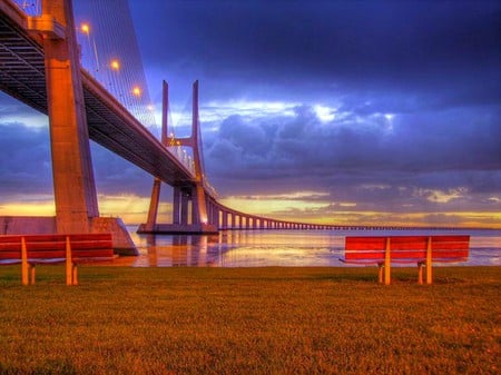 Bridge - cool, night view, beautiful, bridge