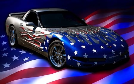 Custom Painted Vette - vette, bowtie, flag, chevy