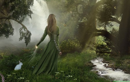 Enchanted Forest by titusboy - fantasy, beautiflul, gorgeous, lady, green, forest, enchanted