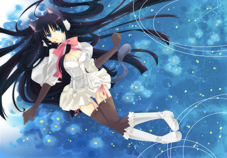 Akiyama Mio - tail, girl, animal ears, blue eyes, long hair, black hair, catgirl, k-on, anime, cute, akiyama mio