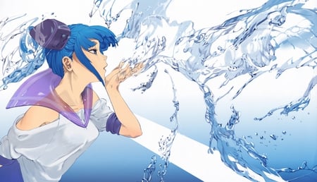 Water girl - blue hair, sexy, girl, blue eyes, anime, water, cute, short hair