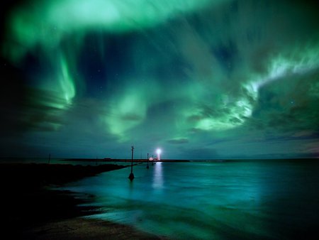 Aurora borealis - blue, green, aurora borealis, light, dark