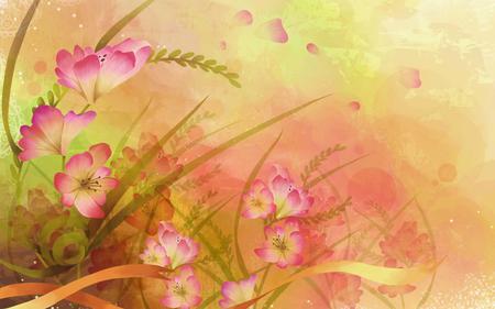 Pink Floral Garden - art, pink flowers, floating petals, garden