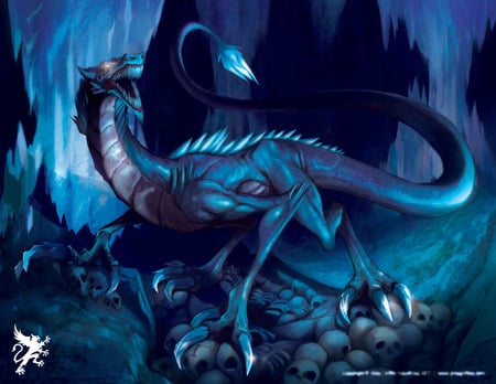 3D Dragon - frost, dragon, blue, skull