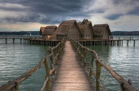 cottage on a water - cottage, sky, lake