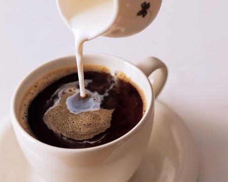 Coffee with Milk - drink, ground, froth, cup, fresh, brewed, morning, coffee, saucer, milk, jug