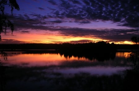 Untitled - lake, sky, landscape, water, sunset, calm, nature, purple, yellow, clouds, orange, dusk