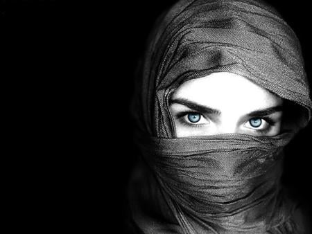 N I N J A  - female, warrior, blue, girl, eyes, black, fantasy, ninja, woman