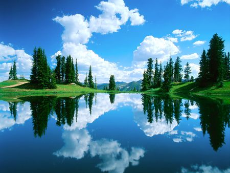 alpine lake - clouds, trees, water, nature, reflection, lakes, other