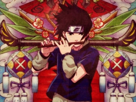 japanese style naru. jpg - flute, japanese, lanterns, boy