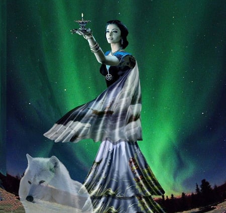 Lady of the North - wolf, woman, abstract, 3d, ghosts, complex