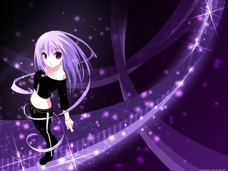 She's A Star - girl, female, light, anime girl, black, purple, dark, anime, cute