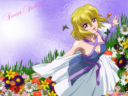 Sweet Stellar - anime, anime girl, female, hot, girl, gundam, flower, butterfly, cute, gundam seed, sexy