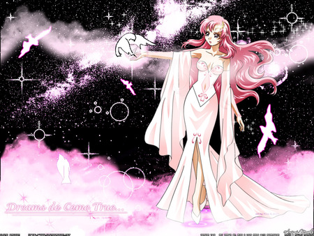 Dreams do come true - anime, anime girl, female, hot, girl, gundam, pink, dark, space, black, cloud, cute, gundam seed, sexy, sky