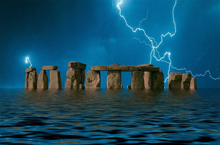 Stonehenge after global warming - stonehenge, abstract, 3d, water, complex