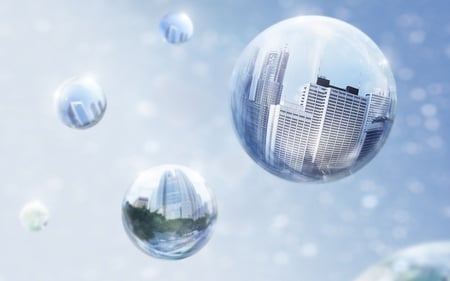 bubble reflections - 3d and cg, abstract, blue