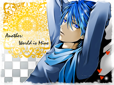 Kaito - world is mine, anime, vocaloid, short hair, boy, kaito, blue hair, sexy, blue eyes