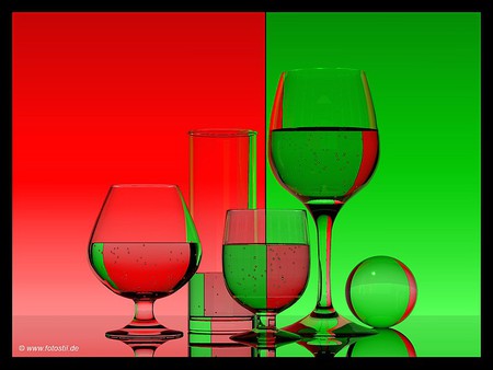 Red and Green - contrasts, 3d, cool, red and green