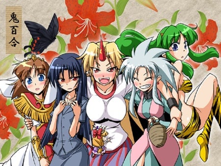 bunch of girls - girls, women, tenchi, anime, anime girl, female, touhou, oni