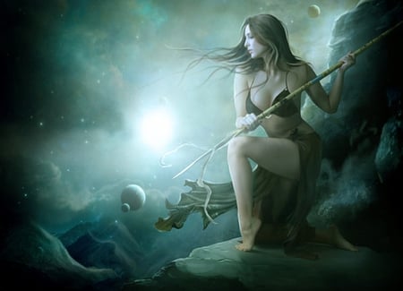 Vista de noche - woman, girl, female, warrior, fantasy