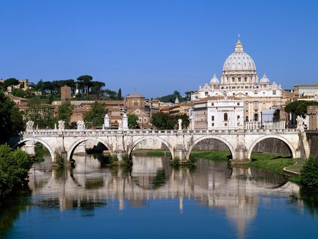 The Vatican Seen Past the Tiber River - vatican, water, religion, river, architecture, tiber, pope, bridge, religious