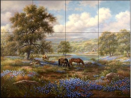 PEACEFUL MEADOWS - flowers, meadows, peaceful, horses