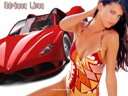 Model,Ferrari - red car, brunette, model, hot