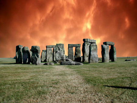 Stonehenge II - sky, ancient, magical, architecture, mythical, field, stones, mysterious