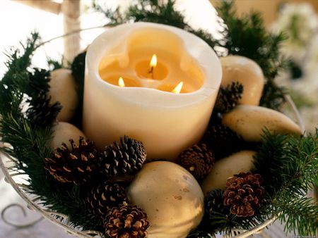 Happy Holidays - celebrate, acorns, candle, flame, holidays