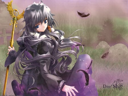 Dead Mist - wand, anime, anime girl, female, hot, girl, feather, cute, sexy