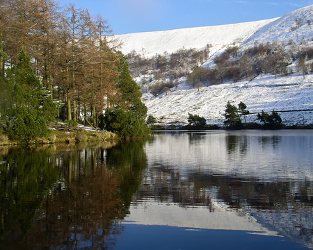 Winter Lake - slope, trees, water, winter, nature, lakes, white, nioce, amazing, cool, snow, beautiful, seasons, green, awesome, reflect