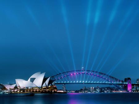 Sydney Harbour Bridge - architecture, sunset, bridge, lighting display, sydney