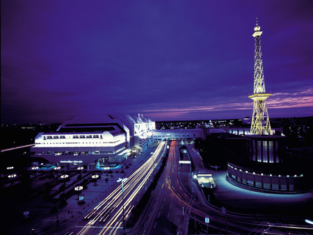 Berlin night - germany, blue, skyline, night, buildings, berlin, bank