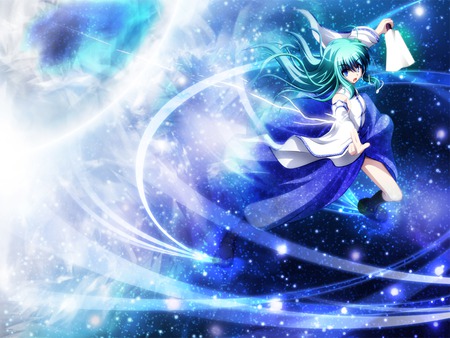 Kochiya Sanae - kochiya sanae, touhou, magic, anime, blue