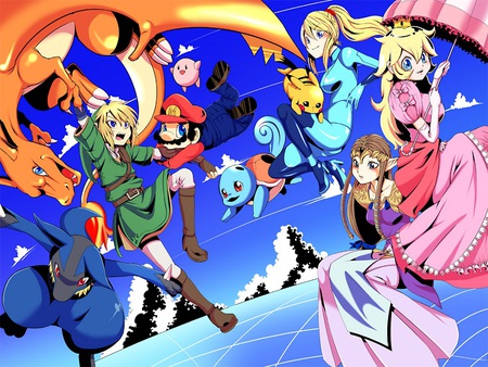 heros - pokemon, samus, kirby, peach, link, videogame, nintendo, zelda