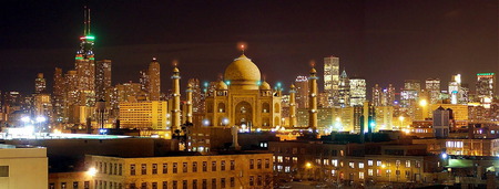 Taj Mahal at Night - scene, river, city, taj-mahal