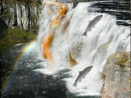 Summertime - abstract, hot, 3d, summertime, river, salmon, complex