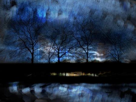 River of Darkness - reflections, river, trees, water, darkness, moonlight