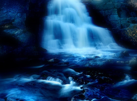 Blue Waterfall - nature, waterfall, blue, rocks