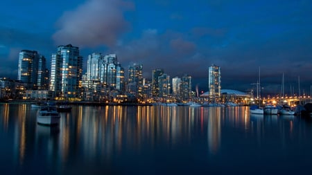 blue city - water, view, evening, beautiful, city, blue