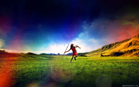 Digital Art Warrior - women, warrior, digital art, landscape, scenic, colours, skies, nature, lady, mountains