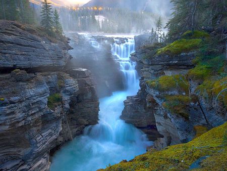 Waterfall - nice, sunrises, water, mountains, wonderful, fantasy, rocks, white, amazing, fabulous, cool, sunsets, icy, frozen, ice, falls, landscape, mount, waterfalls, foam, nature, blue, snow, beautiful, awesome